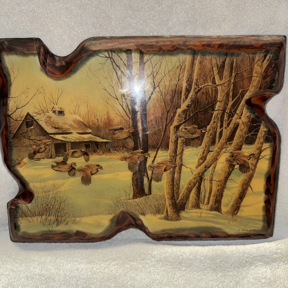 M Wayne Willis First Snow Bobwhite Quail Wildlife Art Print Wood Plaque Kansas